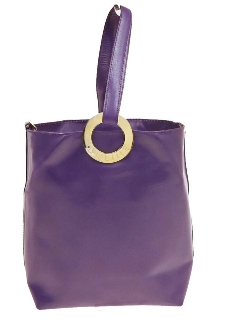 CELINE Circle Logo Shoulder Hand Bag Leather Purple GHW Italy 30CB031